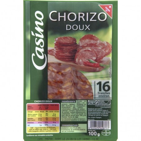 Chorizo doux environ 16 tranches - 100g