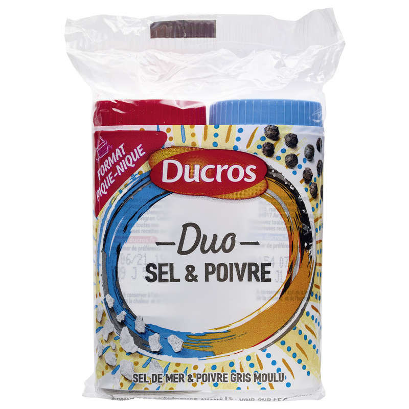 Ducros Duo de 2 tubes Sel marin & Poivre Gris Moulu 68g