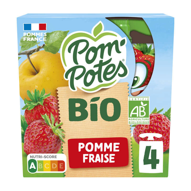 Pom'Potes Compote Fraise Pomme Bio Le Pack De 4x90g
