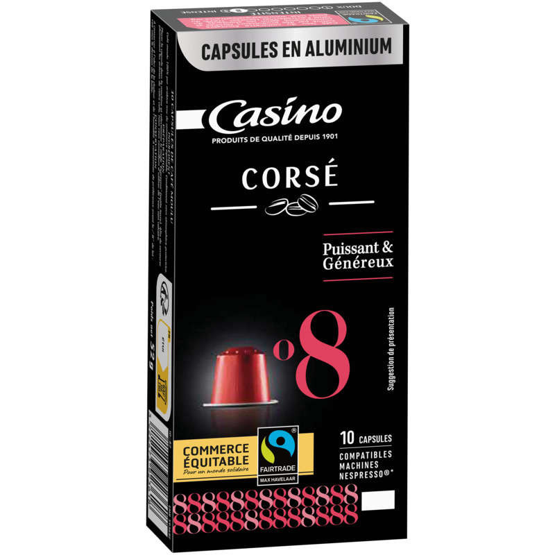 Casino Corsé - 10 Capsules Plastique - Intensité 8 - Café - 52g