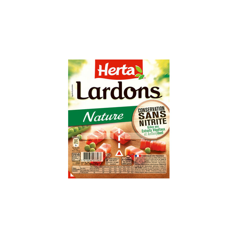 HERTA Lardon nature sans nitrite - 2x75g