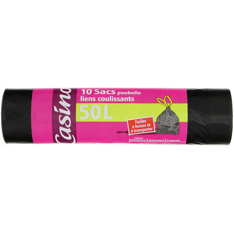 CASINO Sacs poubelle liens coulissants 50L - x10