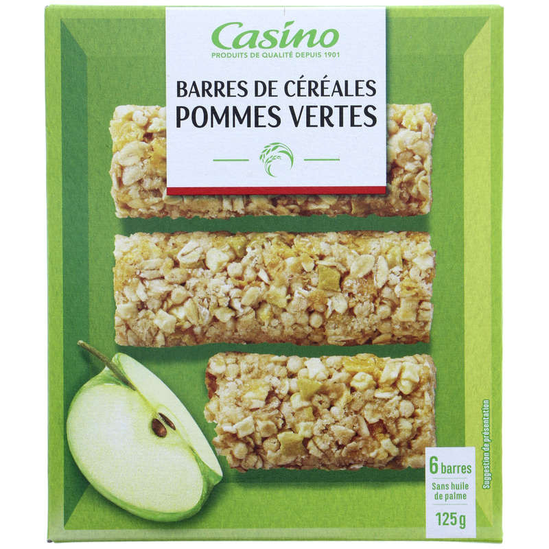 CASINO Barres céréales pommes vertes - 125g