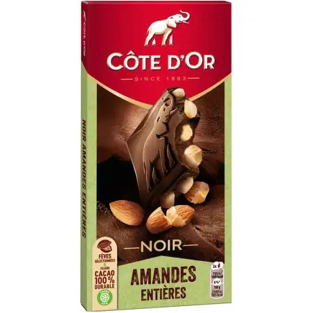 Tablette Chocolat Noir aux Amandes Entières - 180g