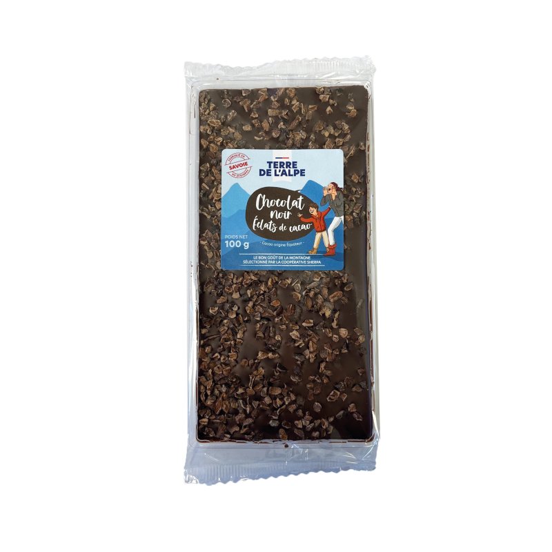 TERRE DE L'ALPE Tablette Chocolat Noir Eclats de Cacao - 100g