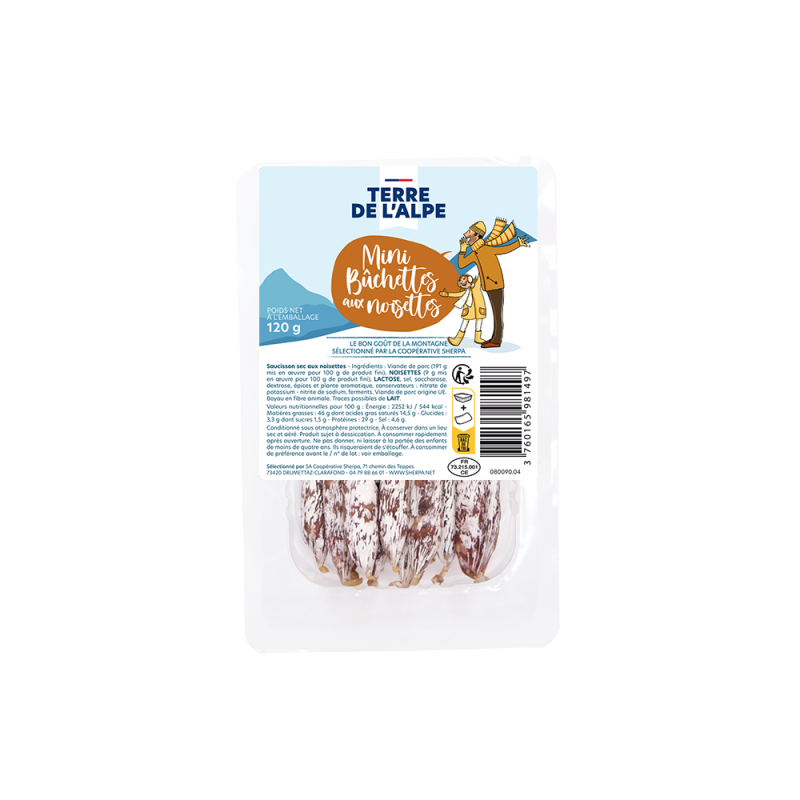 TERRE DE L'ALPE Mini Bûchettes aux Noisettes - 120g