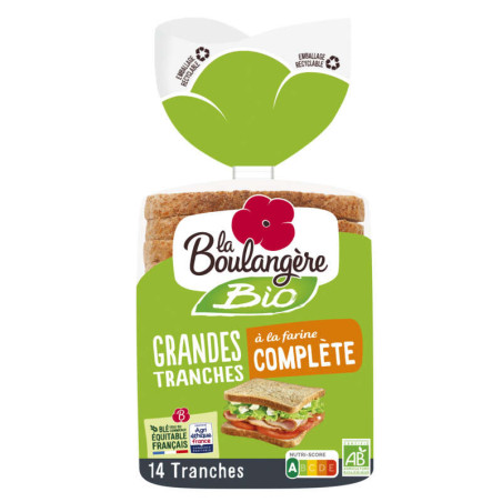 Pain de mie complet grandes tranches Bio - 500g